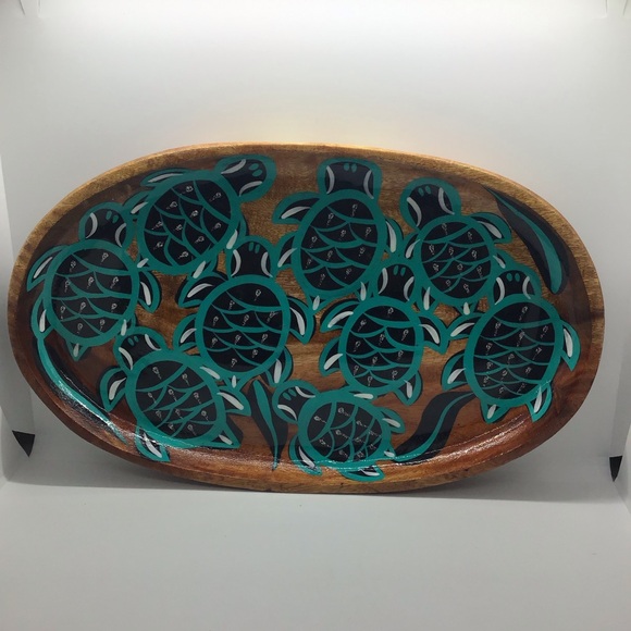 Sea Turtle Decorative or Display Tray Hand Painted Folk Art Cabo SL Mexico